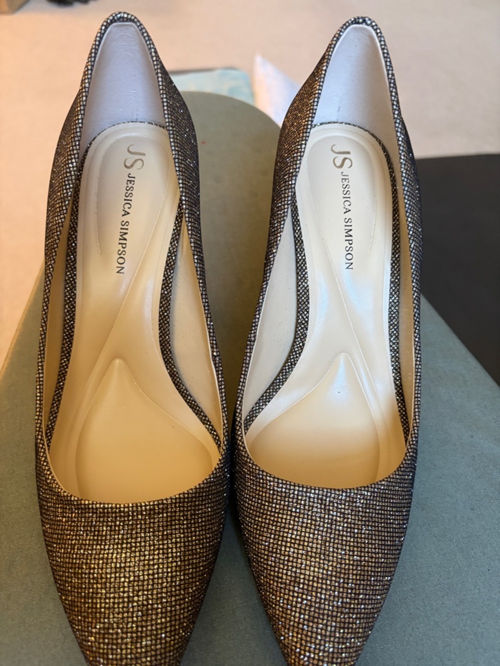 Jessica Simpson Bronze Glitter Pointed-Toe Pumps